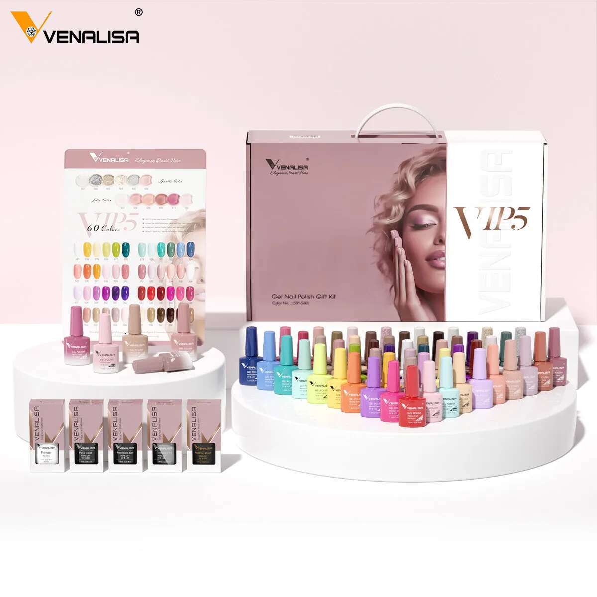 VIP5 Venalisa Polish Kit HEMA FREE Jelly Pink Nude Color Sparkle Self Leveg Gel Nail Varnish Whole Set