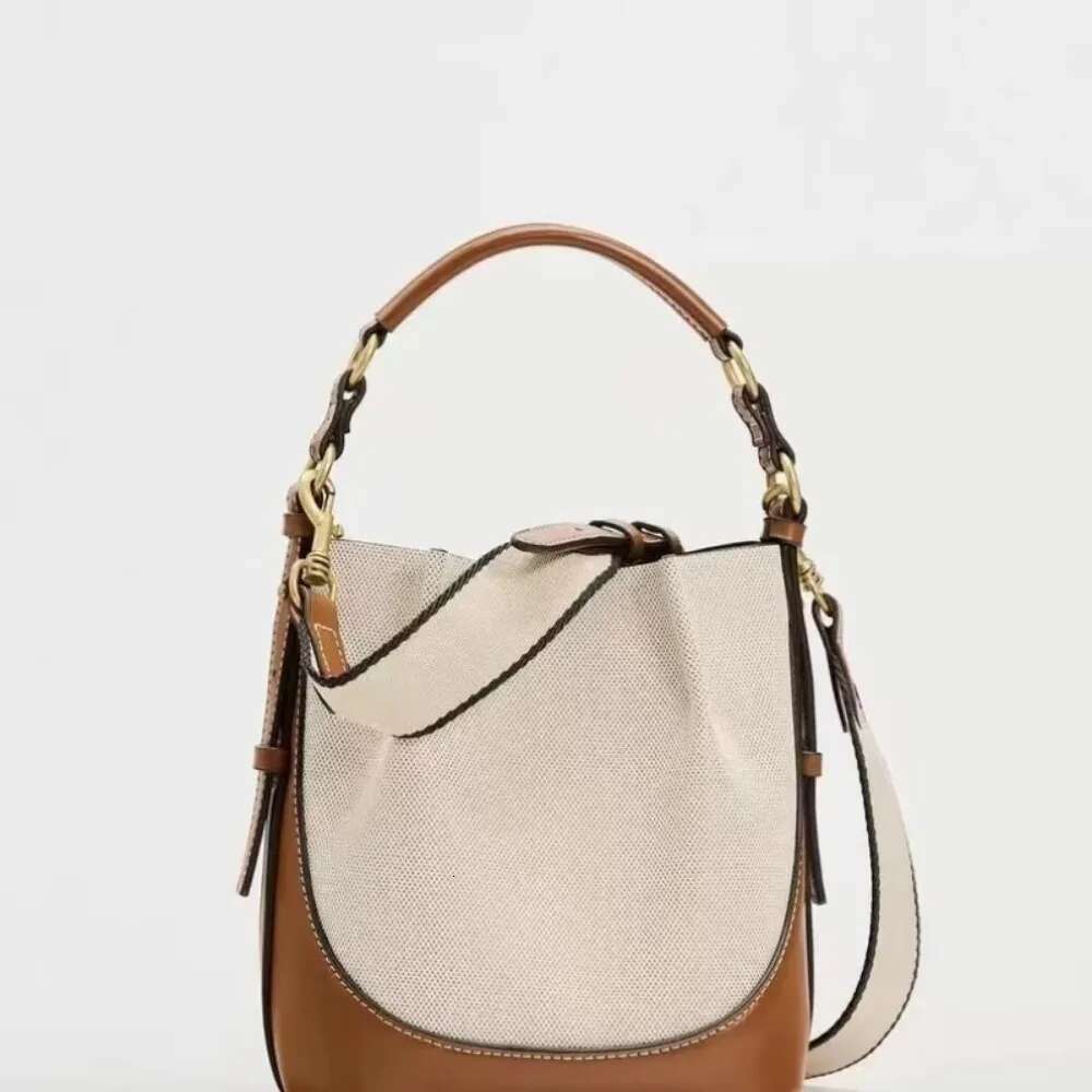 Portable Crossbody Wide Shoulder Strap Bucket For Women 2024 New Fashion Brown Drawstring Women's Bag