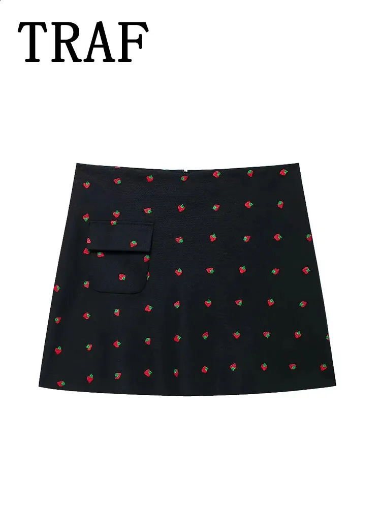 TRAF Strawberry pattern mini Skirt Sets Women 2 Pieces Fashion Strawberry Pattern Blazer Coat Two Piece Set Women Outfi 250109