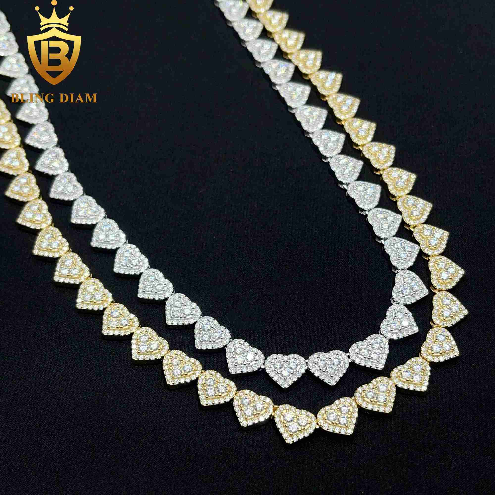8MM Fine Jewelry GRA Certificate 925 Sterling Silver VVS Moissanite Heart Shape Cuban Tennis Chain Necklace