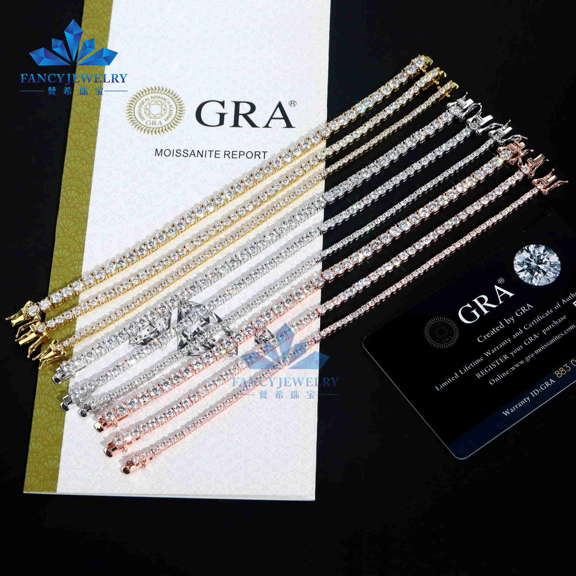 VVS Moissanite Tennis Chain 2mm 3mm 4mm 5mm 6.5mm 925 Sterling Silver White Gold Rose Gold Plated Style Necklace Women Men