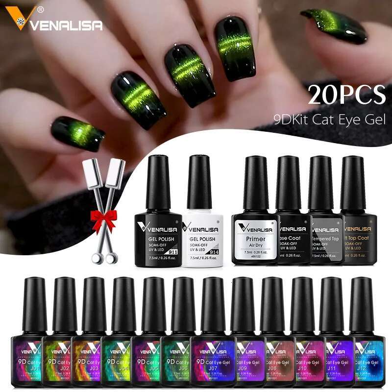 Venalisa 7.5ml Newest Art Design Manicure Enamel 9D Cat Eyes Magnetic Kit Gel Nail Polish Lacquer Varnish