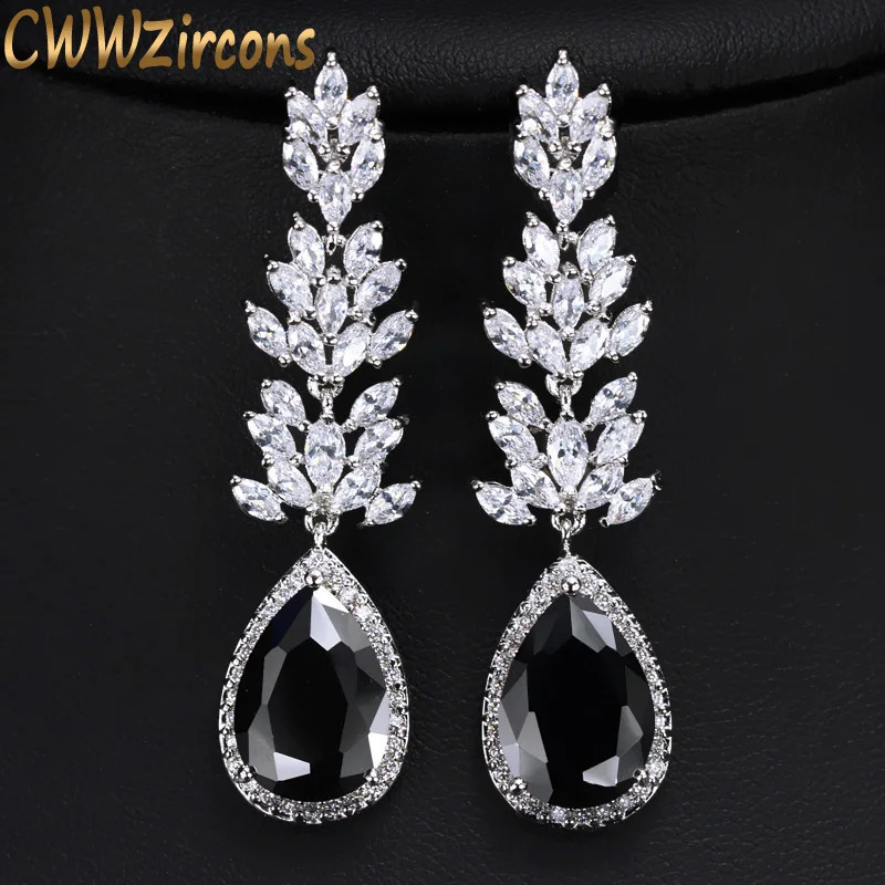 CWWZircon high-quality silver long black crystal pendant earrings fashionable cubic zirconia womens jewelry CZ382 250110