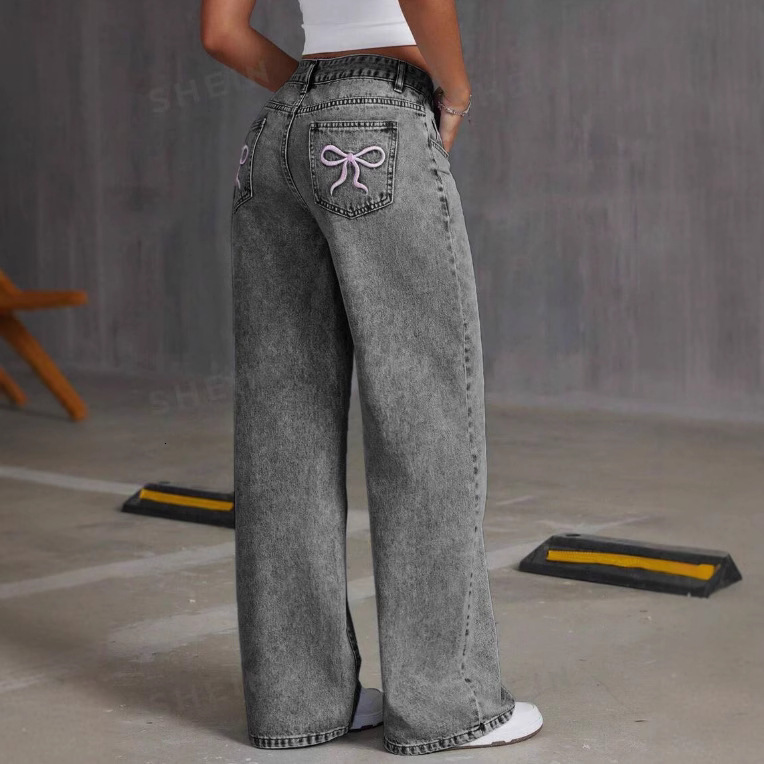 designer jeans baggy jeans womens designer hot selling jeans women's bow embroidery street hot girl straight leg wide leg pants loose pan 54d