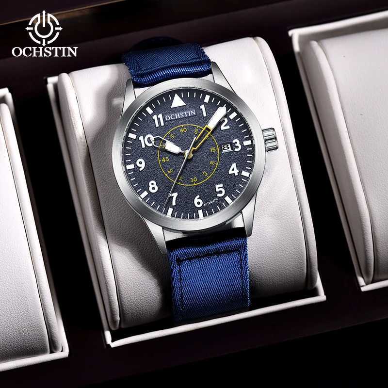 OCHSTIN Mens Mechanical Pilot Watch Luxury Self Wind Nylon Mechanical Mens Watch Automatic Date Relogio Mens Watch M250113
