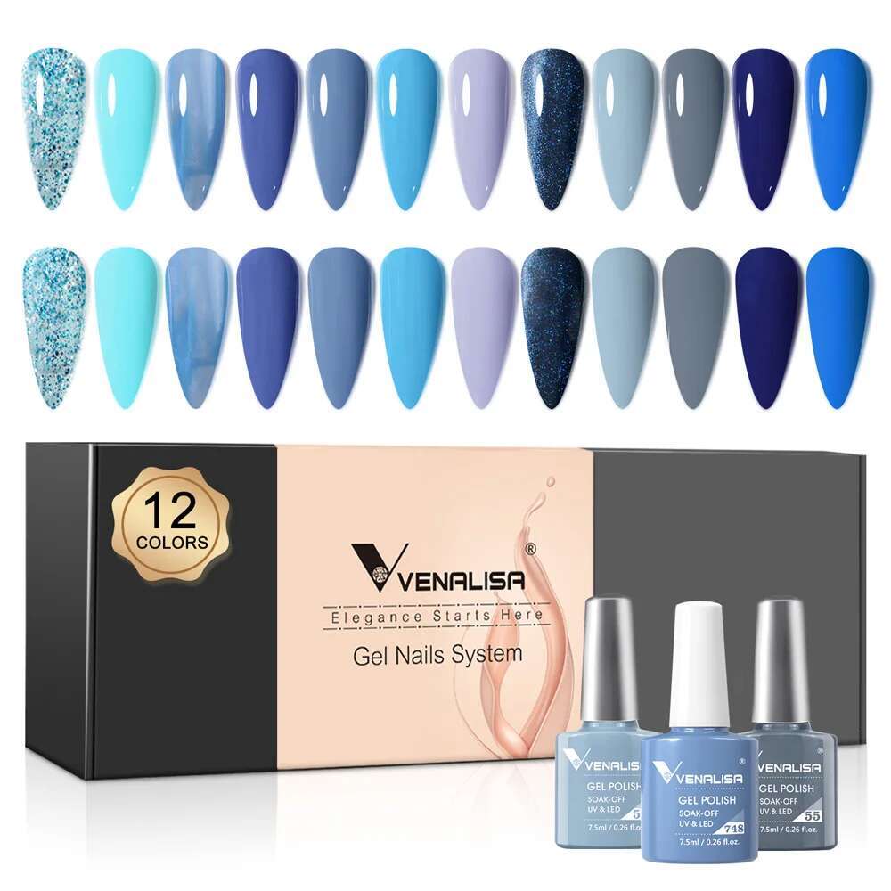 12pcs/kit Rubber Base Coat Jelly Semi Permanent Venalisa Gel Nail Polish Gorgeous Color Soak Off UV LED Branded Box VIP Gift