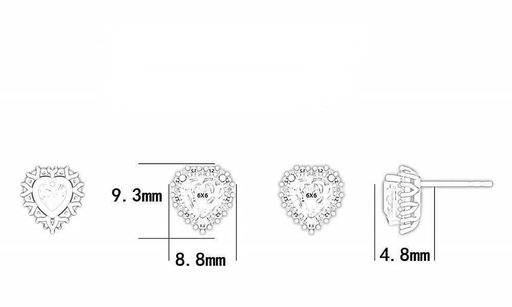 Fashion heart-shaped Zircon earrings Simple pink Zircon row diamond earrings S925 sterling silver love earrings