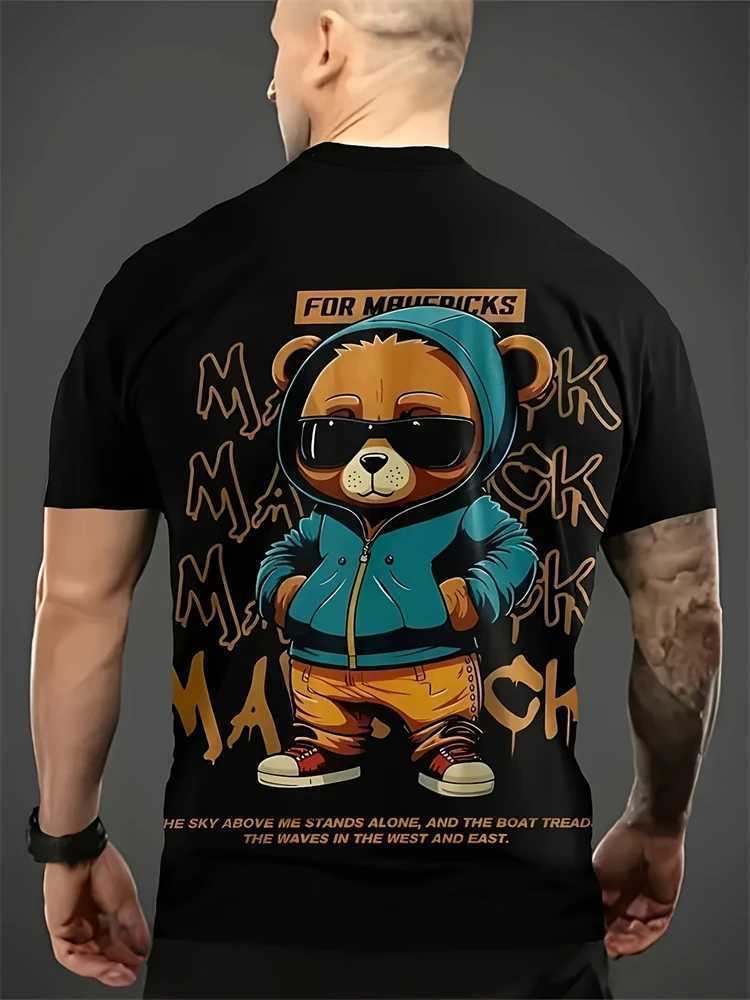 Hip-hop Style Cartoon Bear Print Mens T-shirt Summer Casual Everyday Top Urban Street Fashion Mens Oversized Short Sleeve Tees X250113