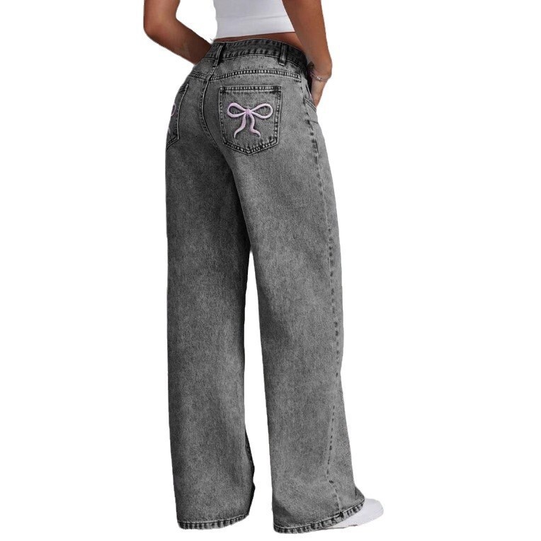 designer jeans baggy jeans womens designer hot selling jeans women's bow embroidery street hot girl straight leg wide leg pants loose pan 54d