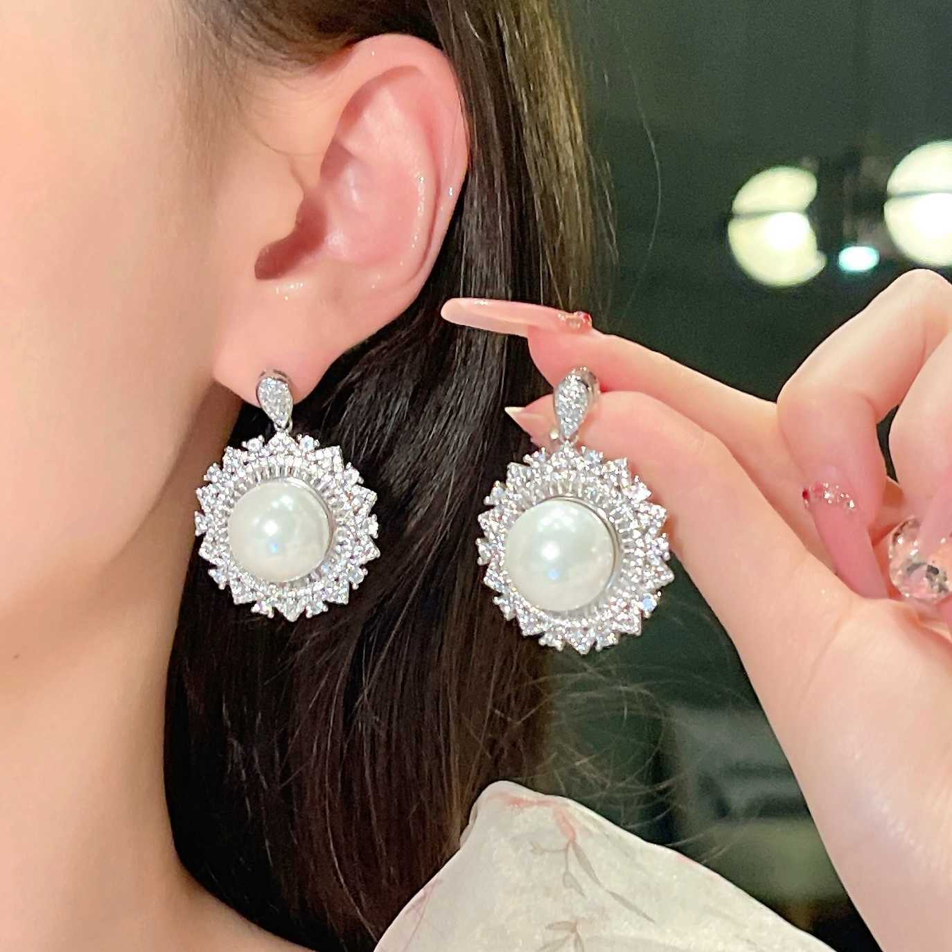 Shiny Big Pearl Moissanite CZ Diamond Stud Earrings for Wedding Gift Party Engagement or Anniversary-for Women Model N0226