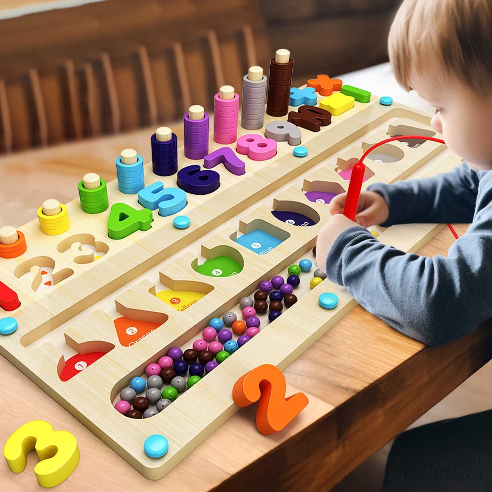 Wooden Magnet Board Puzzles Kids Toy Fine Motor Skills Bead Maze Toy Montessori Toys Magnetic Color and Number Maze Boys Girls X250113