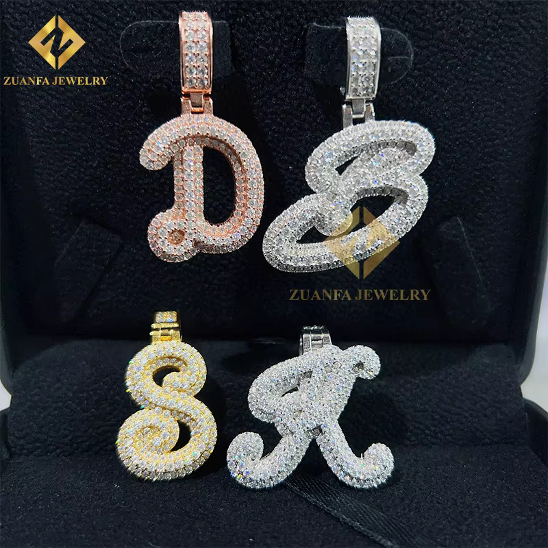 Hot sale initial K vvs sier gold plated iced out letter pendant moissanite jewelry