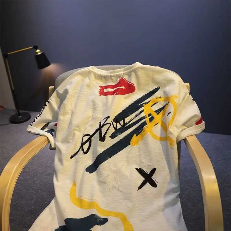 Summer New Fashion Printing T-Shirts Man Round Neck Casual Short Sleeve Pullovers Pure Cotton Loose Y2K All-match Vintage Tops X250113