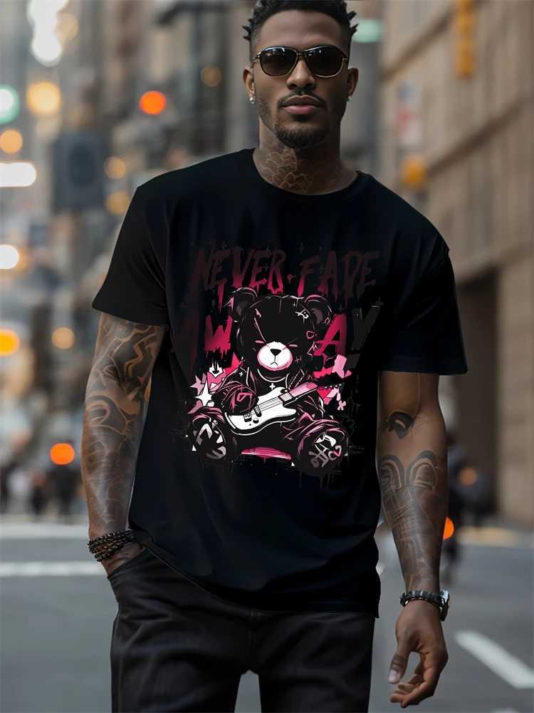 Hip-hop Style Cartoon Bear Print Mens T-shirt Summer Casual Everyday Top Urban Street Fashion Mens Oversized Short Sleeve Tees X250113