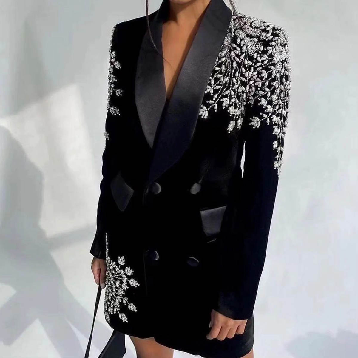 Sexy Mother of the Bride Suits Beaded Pearls One Piece Set Jacket Double Breasted Women Suit Blazer Shawl Lapel Formal Work Wear Customized