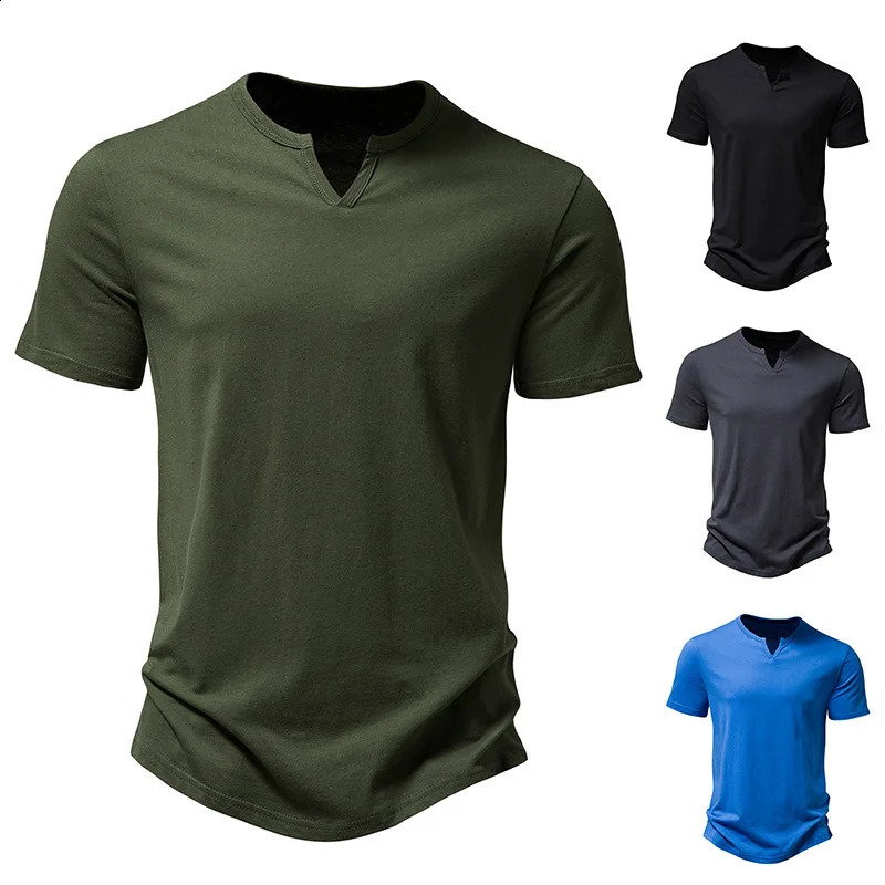 Summer Quality Men TShirt VNeck Fashion n Slim Fit Soild TShirts Male Tops Tees Short Sleeve T Shirt for 250113