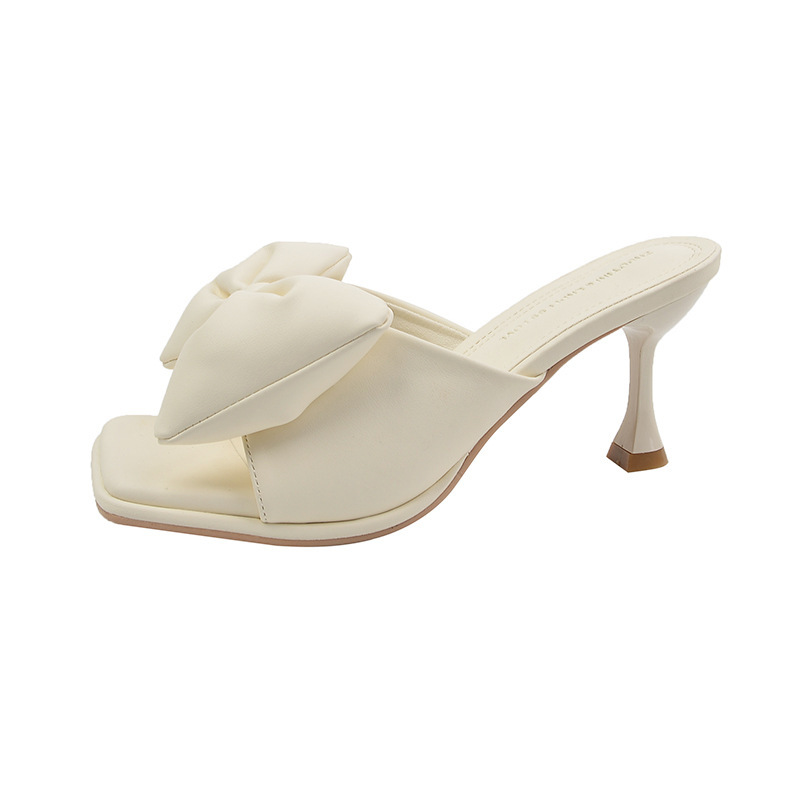 Women Slippers High Heel Bow Design Sweet Fashion New hot Style Triple Beige Green Fuia Free shipping