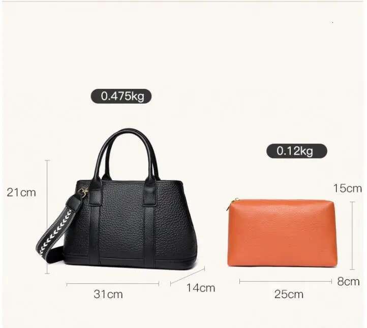 Genuine Leather Women's Handbags Fashion Cowhide Lady Tote Shoulder Messenger Bag Wide Strap Top Handle Bags