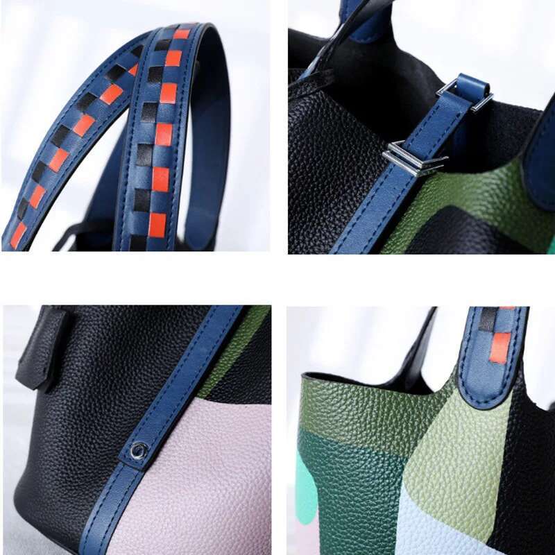 VM FASHION KISS Painted Basket Handbag Stylish Adjustable Shoulder Top Cowhide Women's Leather Hand Leisure Bag