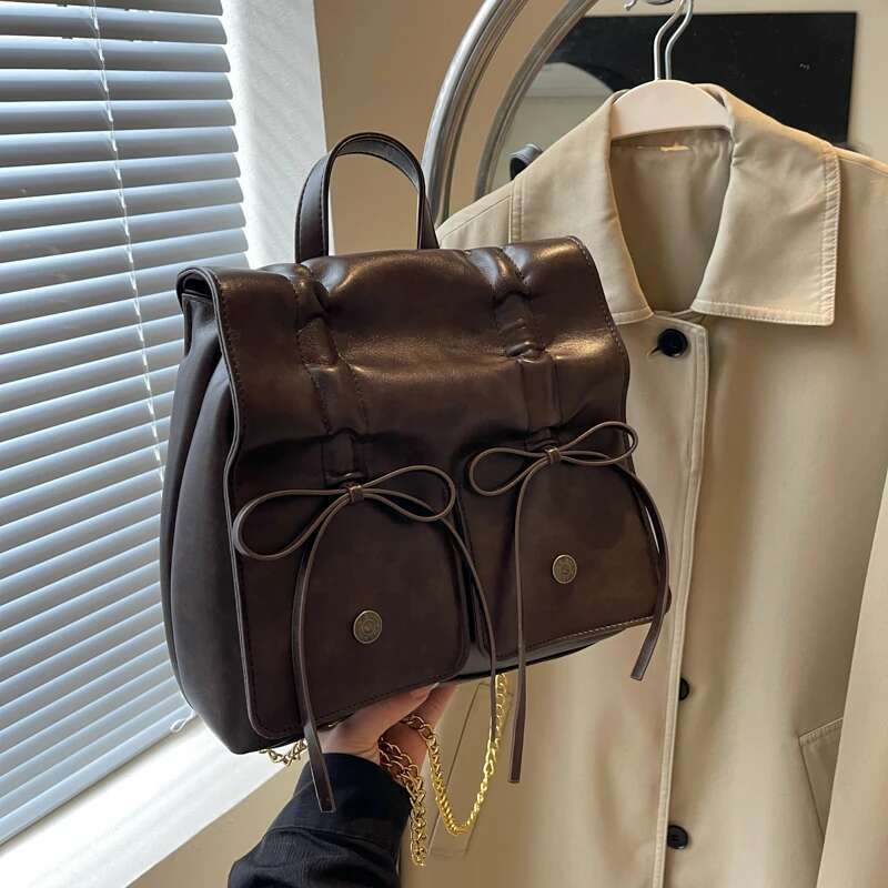 Hot Selg High-Quality Drawstring Pleated Chain PU Women's Backpack 2025 New Fashion Trend Buckle Zipper