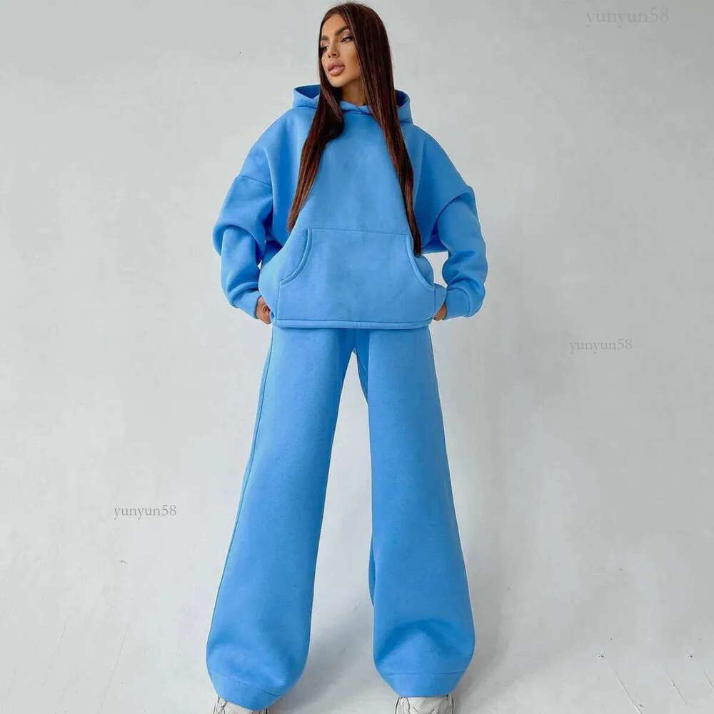 Womens Two Piece Outfits Lounge Sets Oversized Hoodies Autumn Fashion Sweat Suits Wide Leg Sweatpants With Pockets 241111