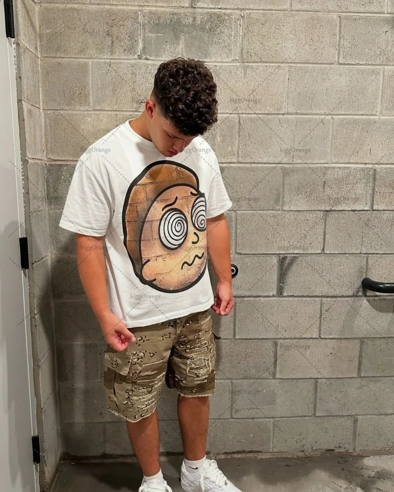 Hip-hop Punk Trend Streetwear Short-sleeved Harajuku Spoof Anime Print Oversized T-shirt Men American Retro Casual Top 250109