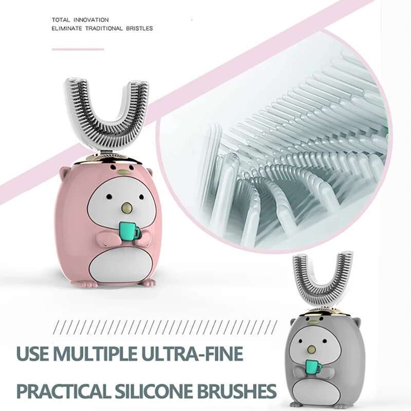 1Pcs Children's Smart Ultrasonic Electric Silicone U Shaped Kids USB Rechargeable Cordless Toothbrush