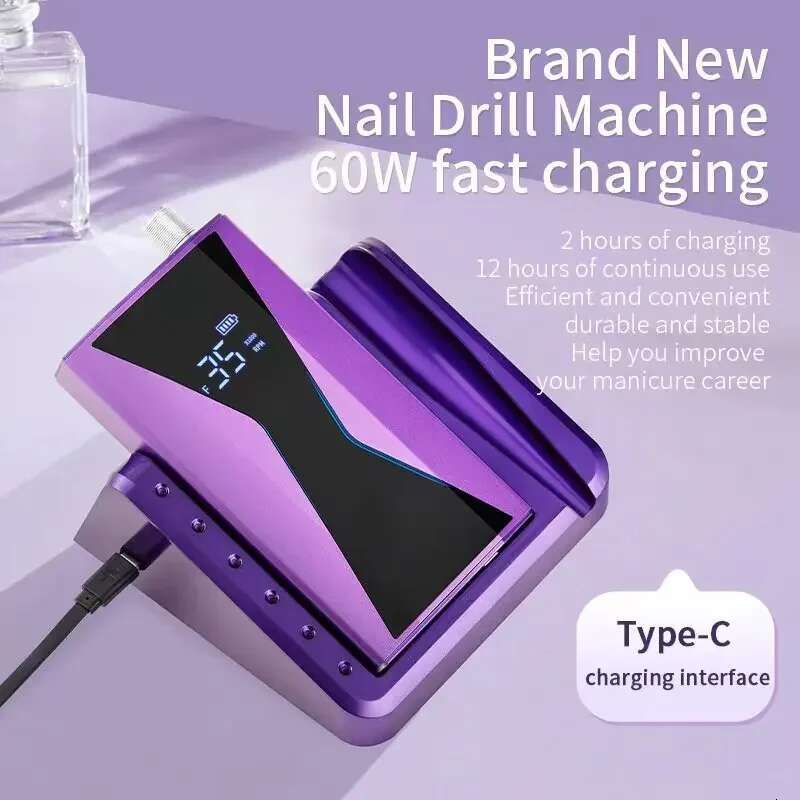 Brushless 40000RPM Electric hine 85W Handle Manicure Portable Polishing Tool Drill Rechargeable Nail Art