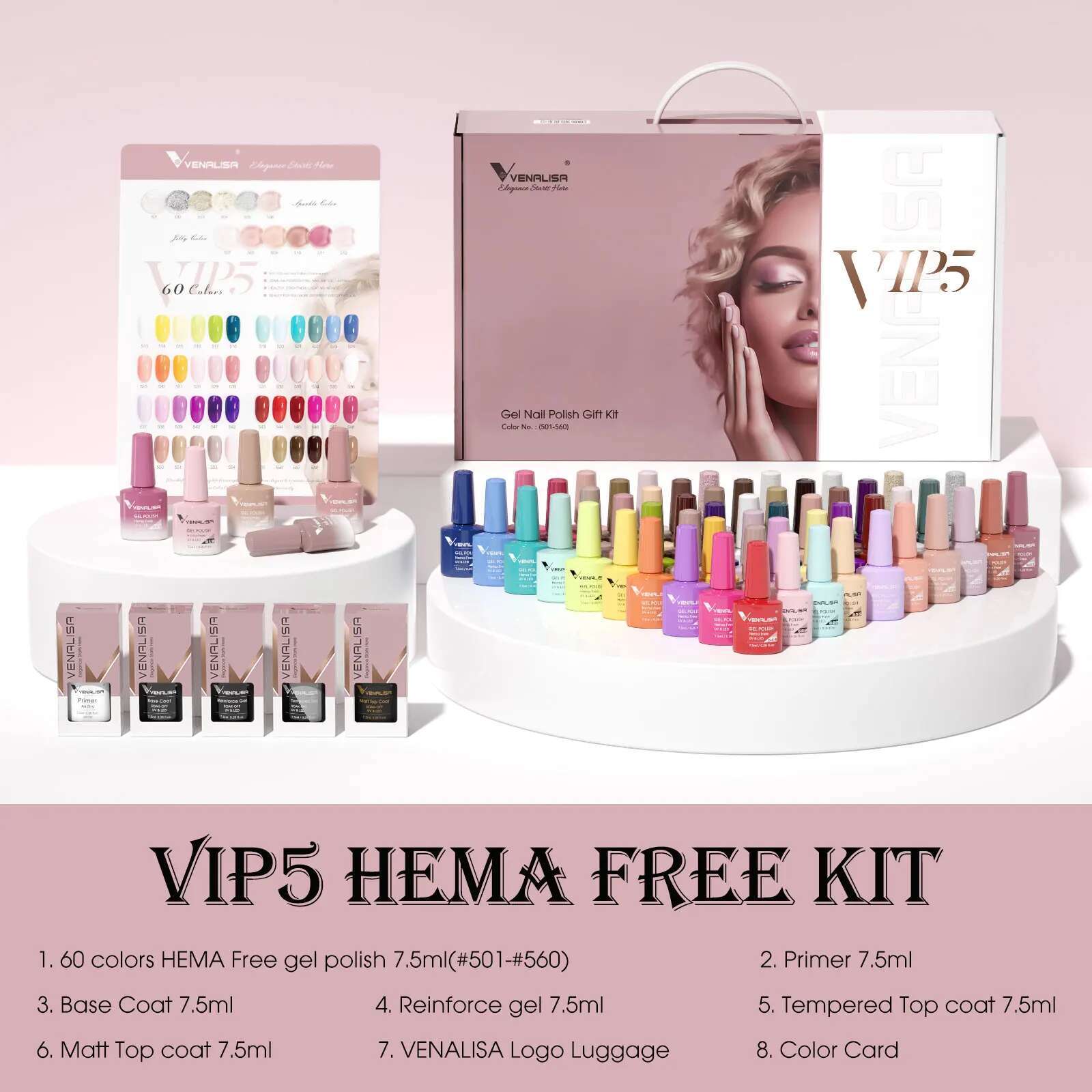 VIP5 Venalisa Polish Kit HEMA FREE Jelly Pink Nude Color Sparkle Self Leveg Gel Nail Varnish Whole Set