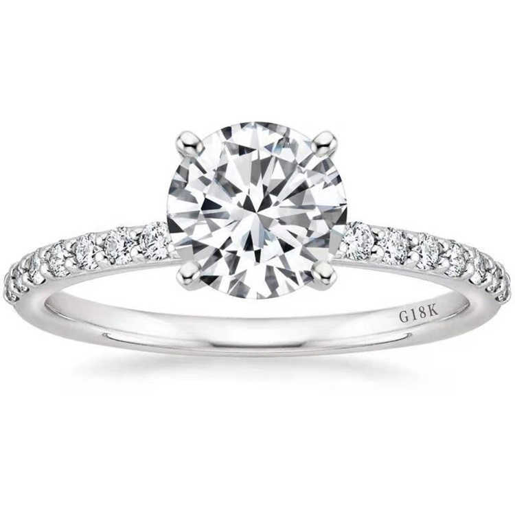 Fine Jewelry 18K White Solid Gold Prongs 2CT Excellent Round Diamond with Pave Band Moissanite Rings for Women Wedding