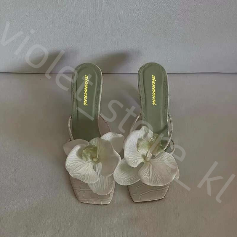 Elegant Wind Red High-Heeled Shoes Women 2024 New Flower Toe High-Heeled Slippers Summer Skirt Wear High-Heeled Sandals 40