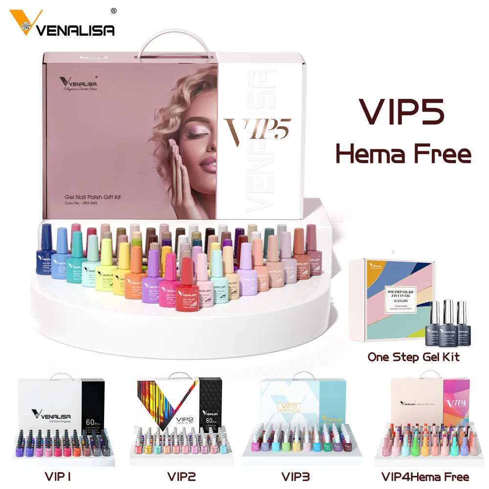 VIP5 VENALISA Polish Kit Hema Free Nude Pink Glitter Gorgeous Color Manicure Soak off UV LED Nail Gel Varnish Set