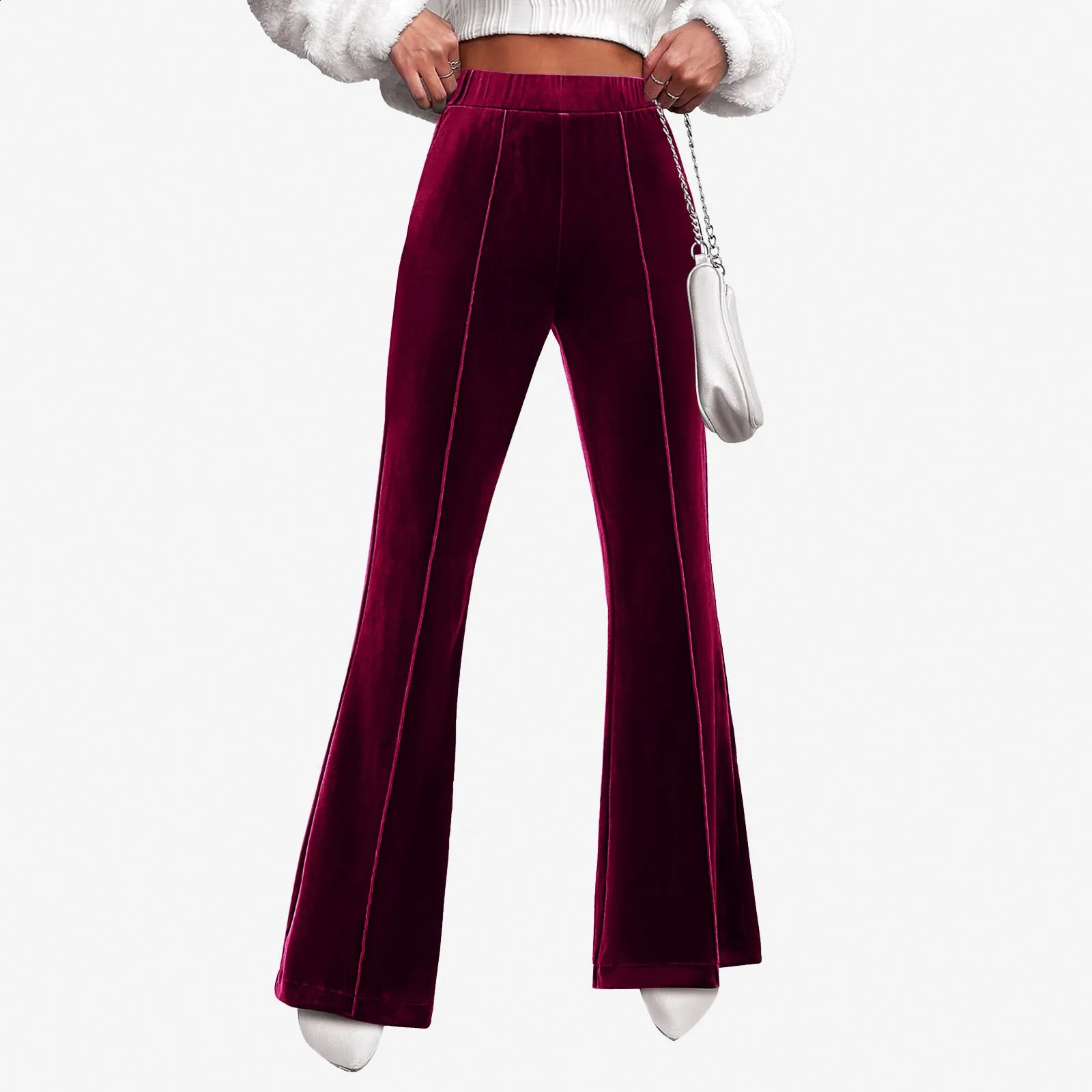 WomenS Pants Velvet Flared High Waisted Skinny Hose Versatile Straight Trousers Autumn And Winter Warm Pantalones 250102