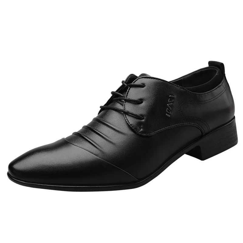 Classic mens shoelaces white leather shoelaces mens plus size dot toe business casual mens wedding shoesXJ250319