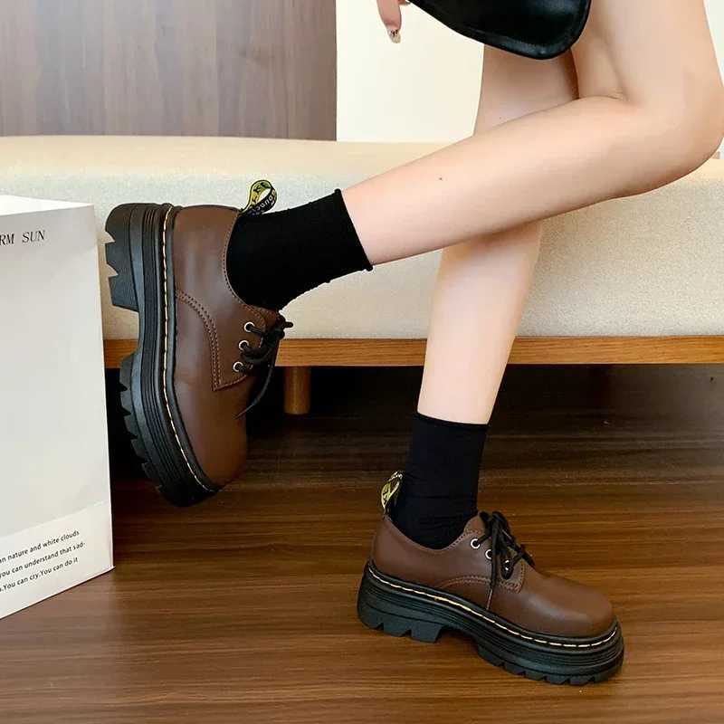Classic Thick-soled Loafers with Frt Laces British-style Thick-heeled Oxford Shoes College Outdoor Fi Style Zapatos MujerXJ250113