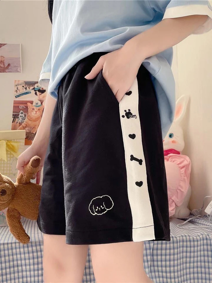Jmprs Japan Cute Cartoon Print Short Kawaii High Waist Loose Sport Shorts Summer Preppy Style Casual Lady Vintage 250107