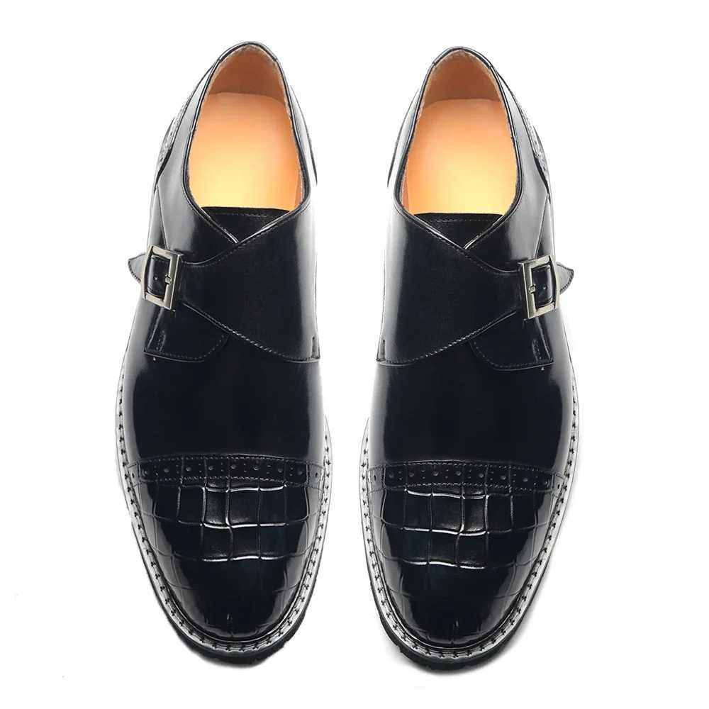 Luxury Designer Black Leather Casual Men Shoes Natural Genuine Cowhide Man Sneakers odile Pattern Single Buckle ShoeXJ250113