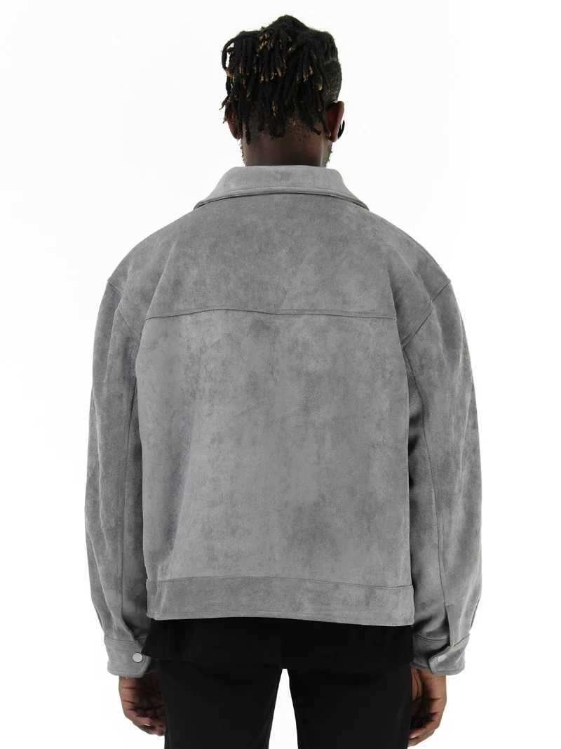 Autumn Jackets Oversize Casual Clothes High Street Pockets Laper Zipper Suede Thick Coat Mens Windbreaker Loose X250113