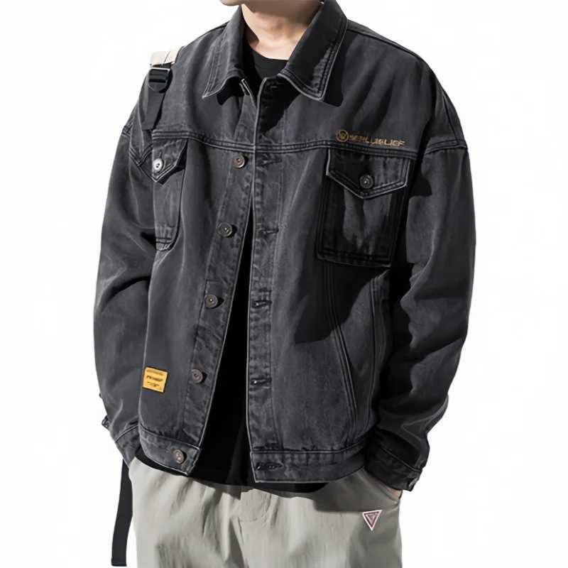 Spring Autumn Mens Denim Jacket High Street Fashion Lapel Multi-pocket Casual Coat Loose Handsome Versatile Cargo Jacket X250113