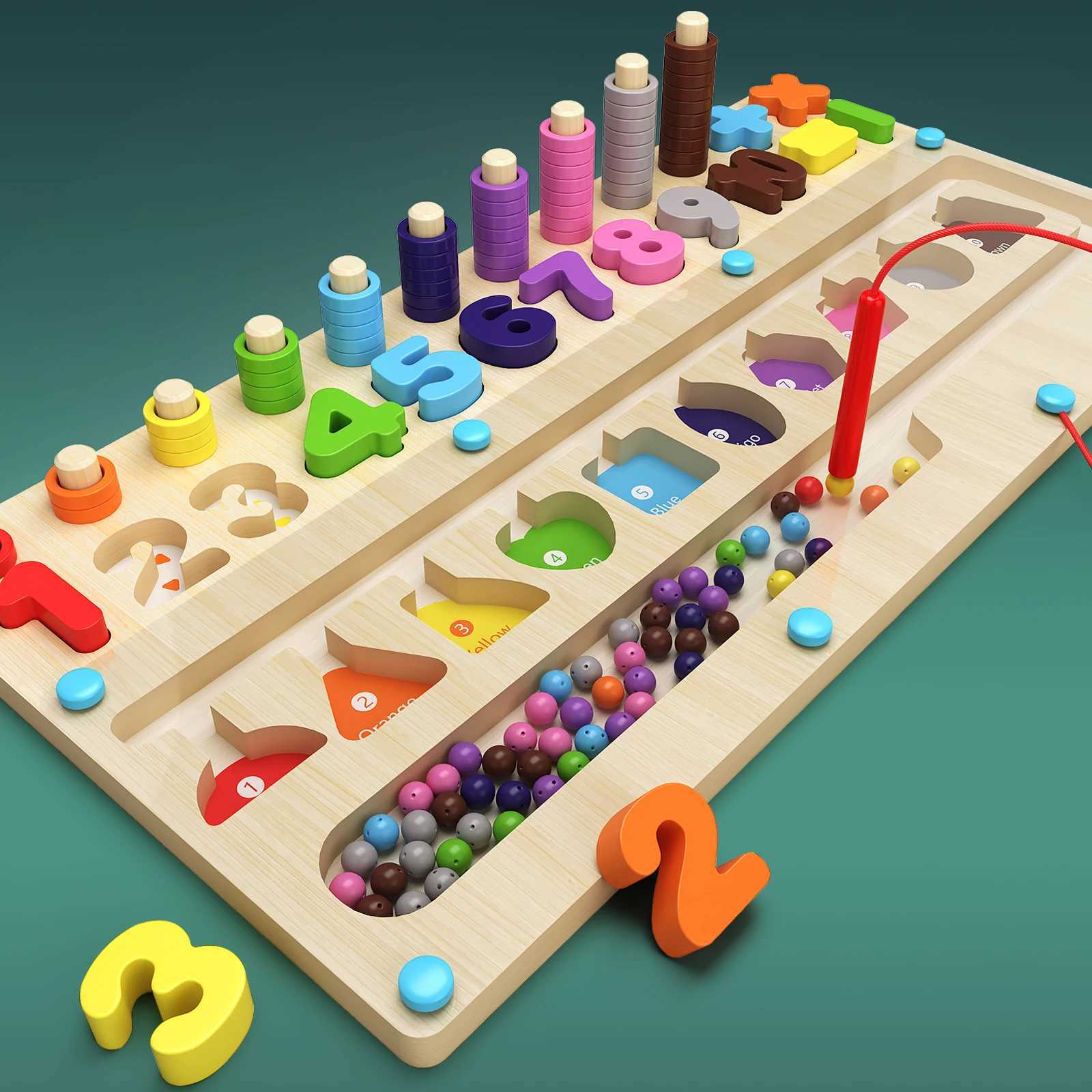Wooden Magnet Board Puzzles Kids Toy Fine Motor Skills Bead Maze Toy Montessori Toys Magnetic Color and Number Maze Boys Girls X250113