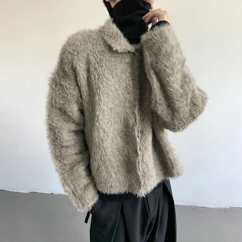 Autumn Winter Plush Jacket Lapel Faux Fur Single Breasted Coats Loose Casual Versatile for Men Women Trendy Outwear 250107