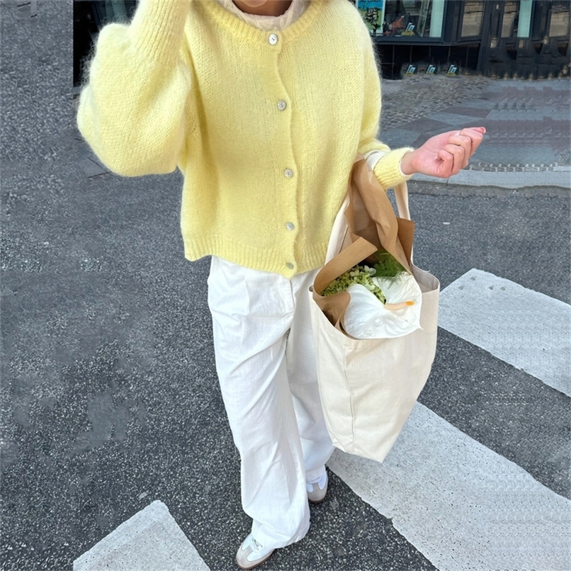 Lamuusaa y2k Sweaters 2000s Women Solid Color Round Neck Single Breasted Long Sleeve Cardigan Tops Warm Knitwear Streetwear 241225