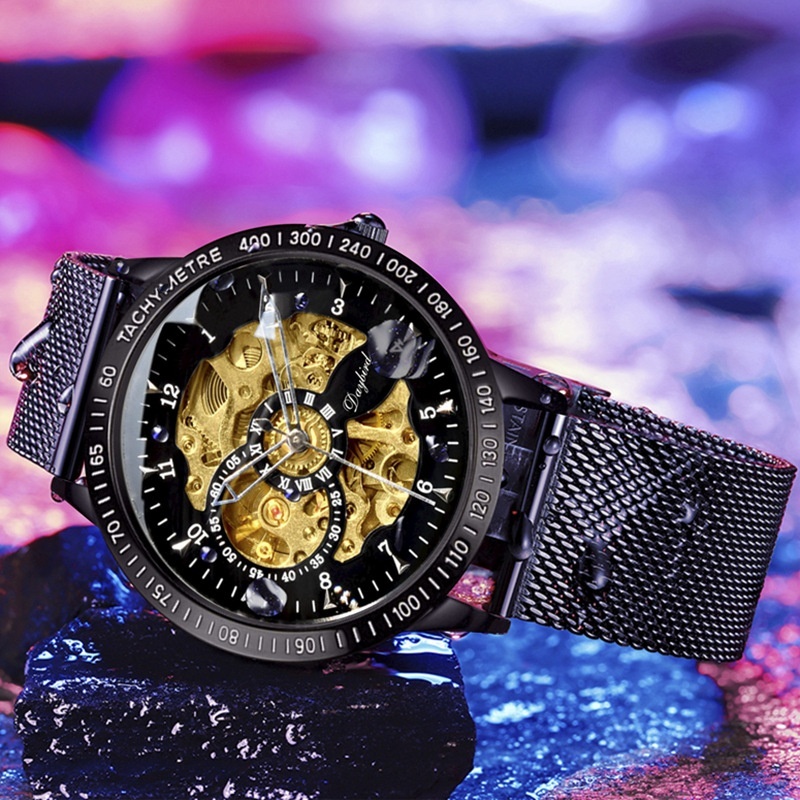 Men's Elegant Automatic Mechanical Watch with Skeleton Design and 30M Waterproof