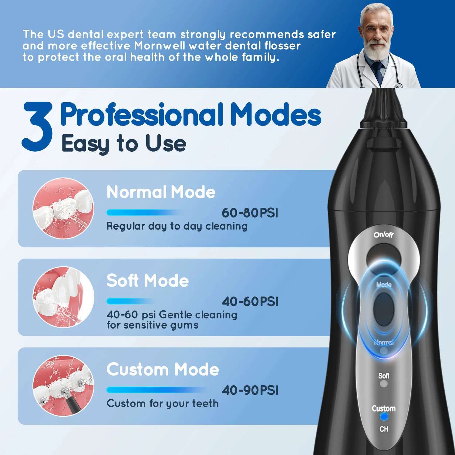 Water Dental sser, Jet Tips 4 Modes 270ML Oral Irrigator and Rotation Electric Sonic Toothbrush Black Set for Home Travel