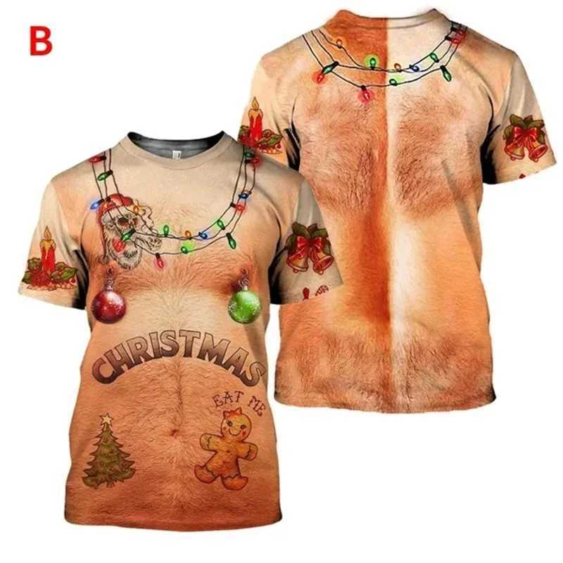 3D Print Funny Graphic T Shirts All Over Printed Hairy Ugly Christmas T Shirts For Men Casual Short Sleeve Streetwear Tee Tops X250113