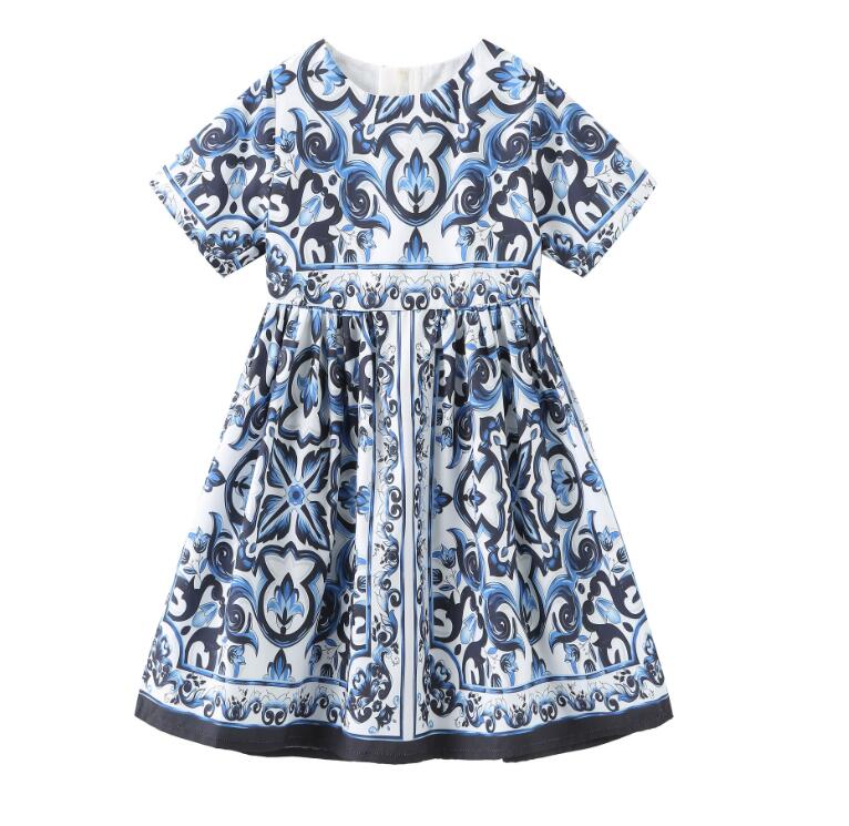 Summer new girl princess skirt, short-sleeved ethnic style waist neckline bowknot dress 2-6 years old LY050