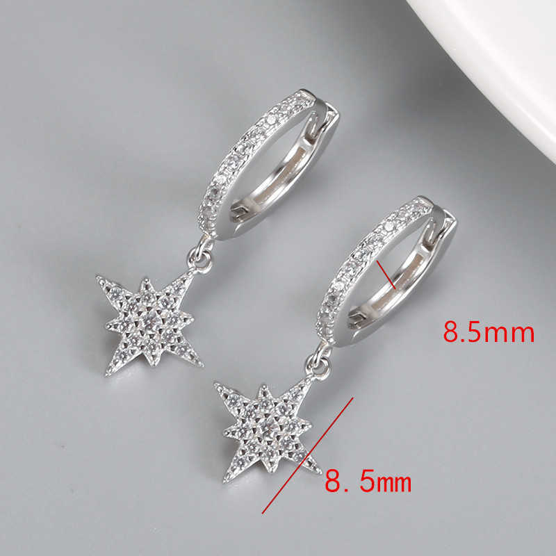 2021 NewJewelry 925 Sterling Silver EarJewelry Huggie Earrings Zircon Micro Pave Octagon Star Earrings