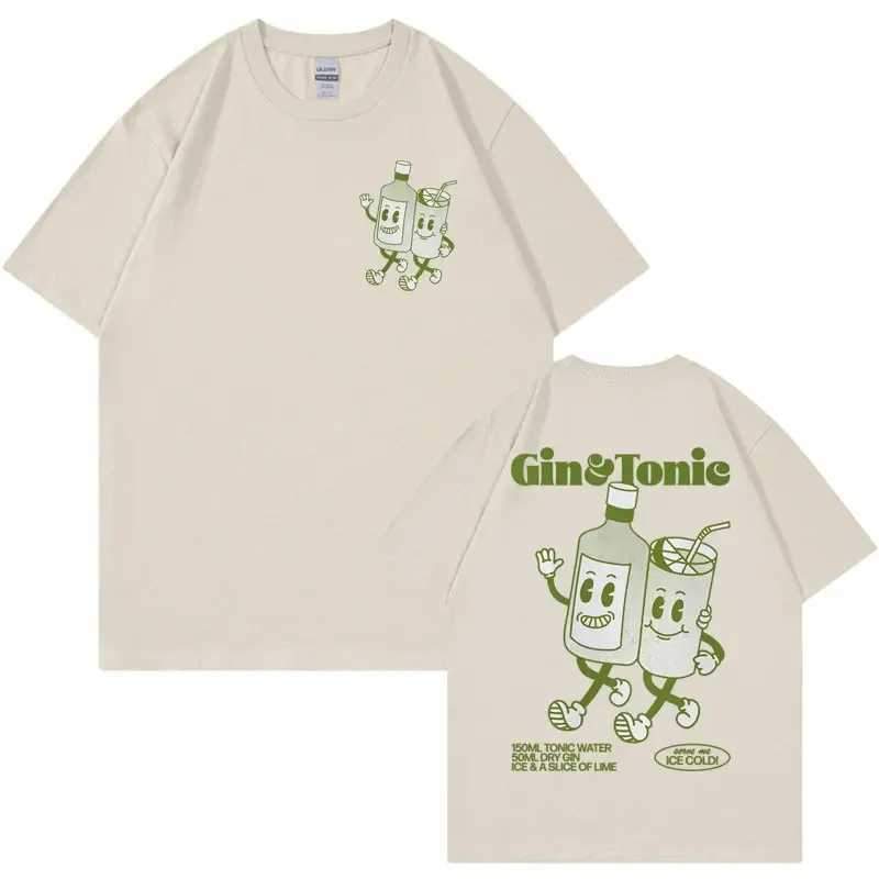 GIN AND TONIC Meme T Shirt Unisex Retro Cartoon Aesthetic T Shirts Men Summer Fashion Cotton Funny Cocktail Meme Graphic T-shirt X2501131