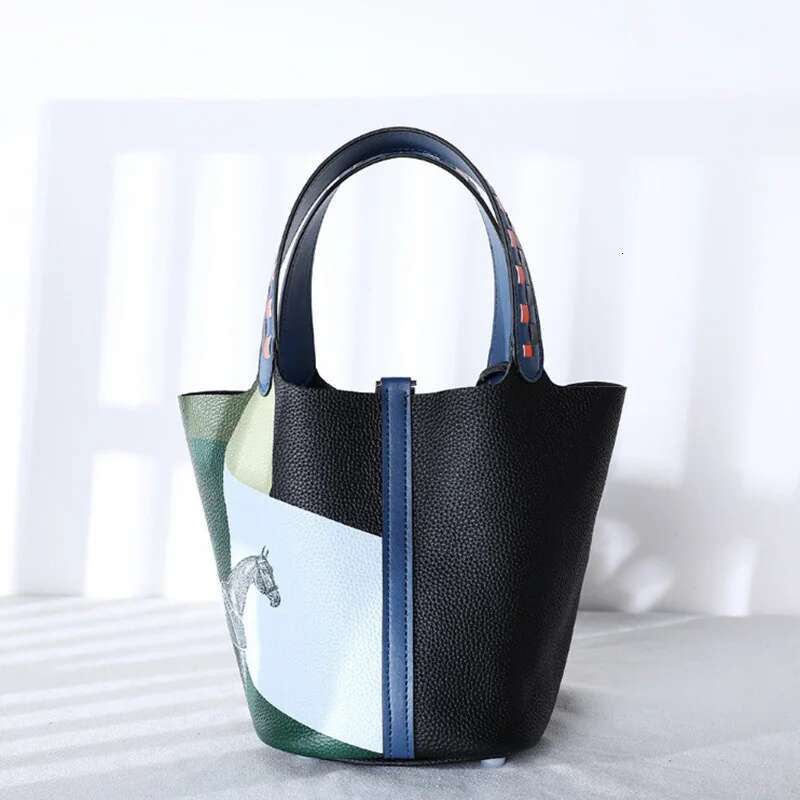 VM FASHION KISS Painted Basket Handbag Stylish Adjustable Shoulder Top Cowhide Women's Leather Hand Leisure Bag