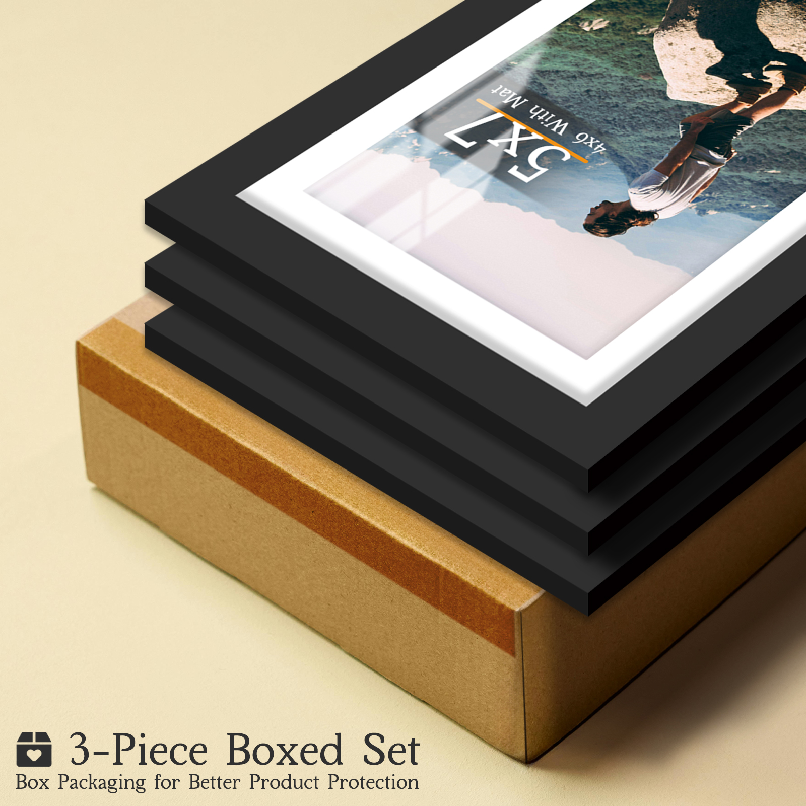 3pcs Picture Boxed Set, Display Pictures 4x6 With Mat or 5x7 Without Mat, Black/White/Burlywood Photo Frames H260306
